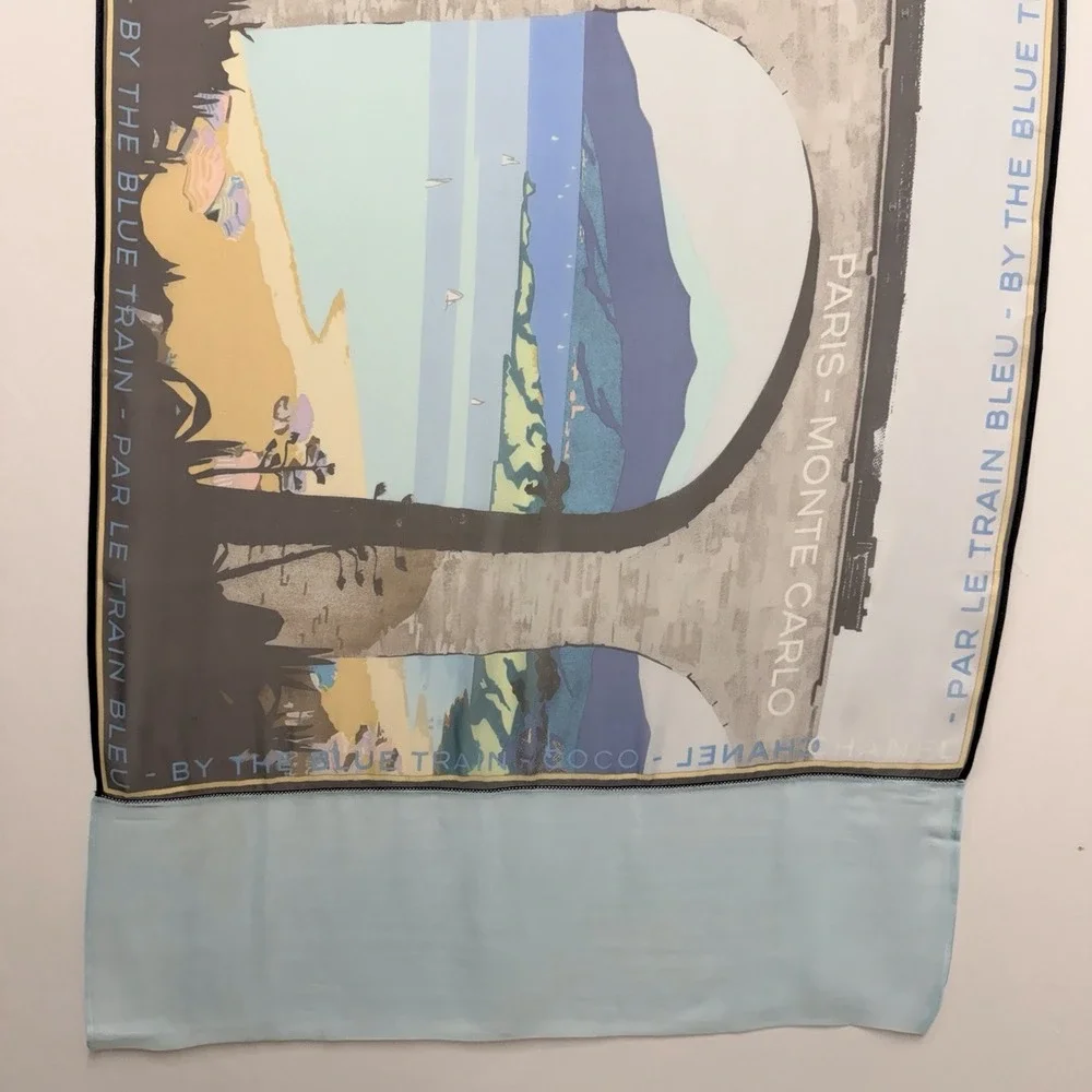 Chanel Silk Sheer Scarf By The Blue Train Coco Chanel Paris Monte Carlo 25
